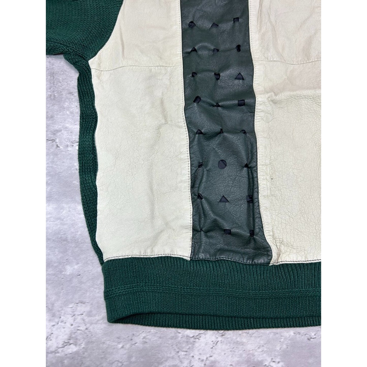 Vintage 90s Trutus Biancarra Leather Striped Pullover Knit Sweater Size XXL