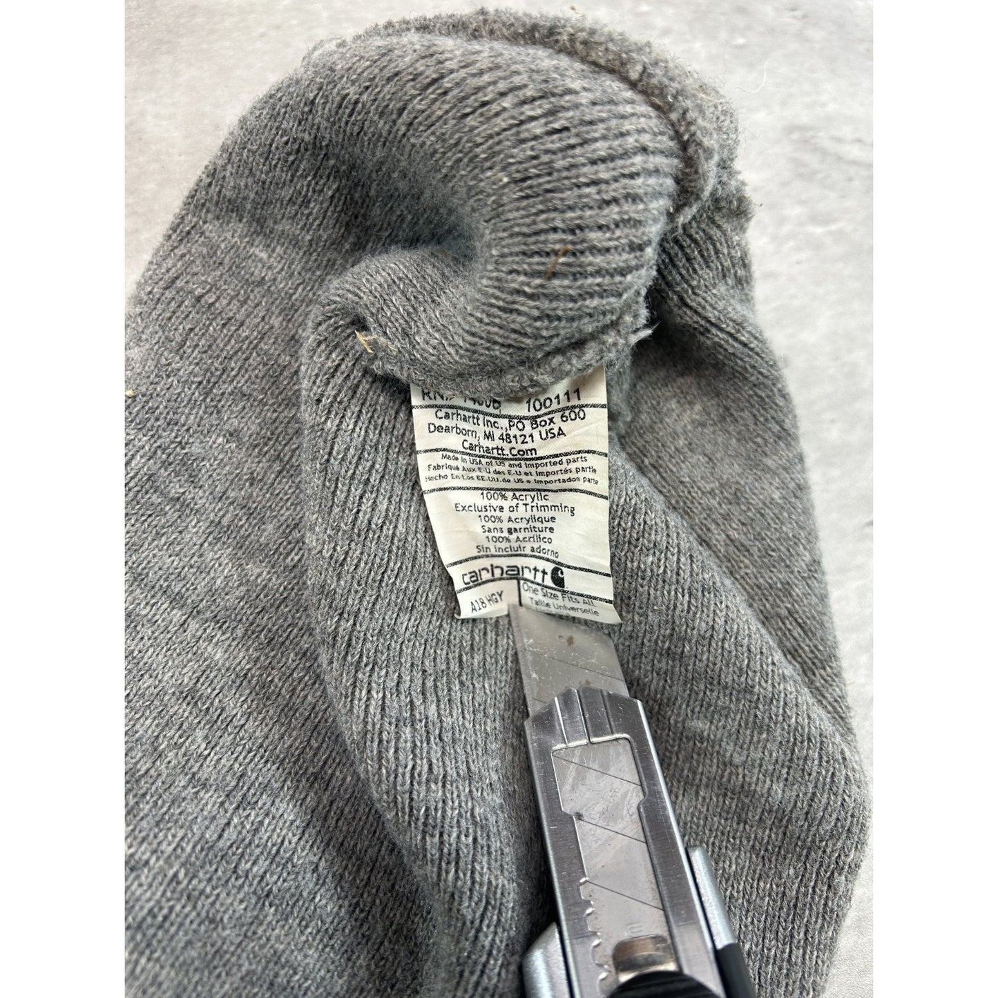 Vintage Carhartt Embroidered Patch Workwear Beanie Hat OSFA Gray