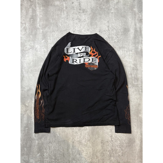 Vintage Harley Davidson Born To Ride Flaming Sleeve Spellout T-Shirt Size Large