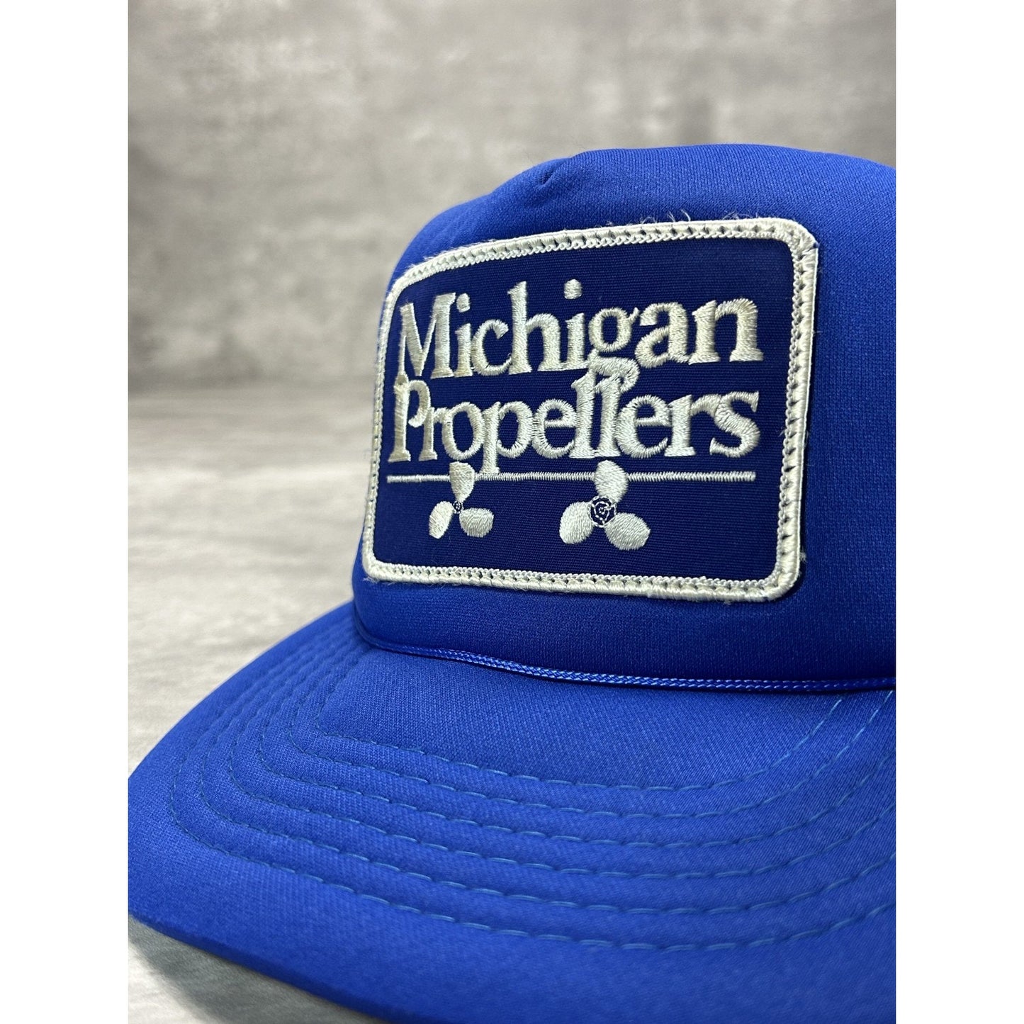 Vintage 80s Michigan Propellers Embroidered Patch Trucker Snapback Hat OSFA Blue