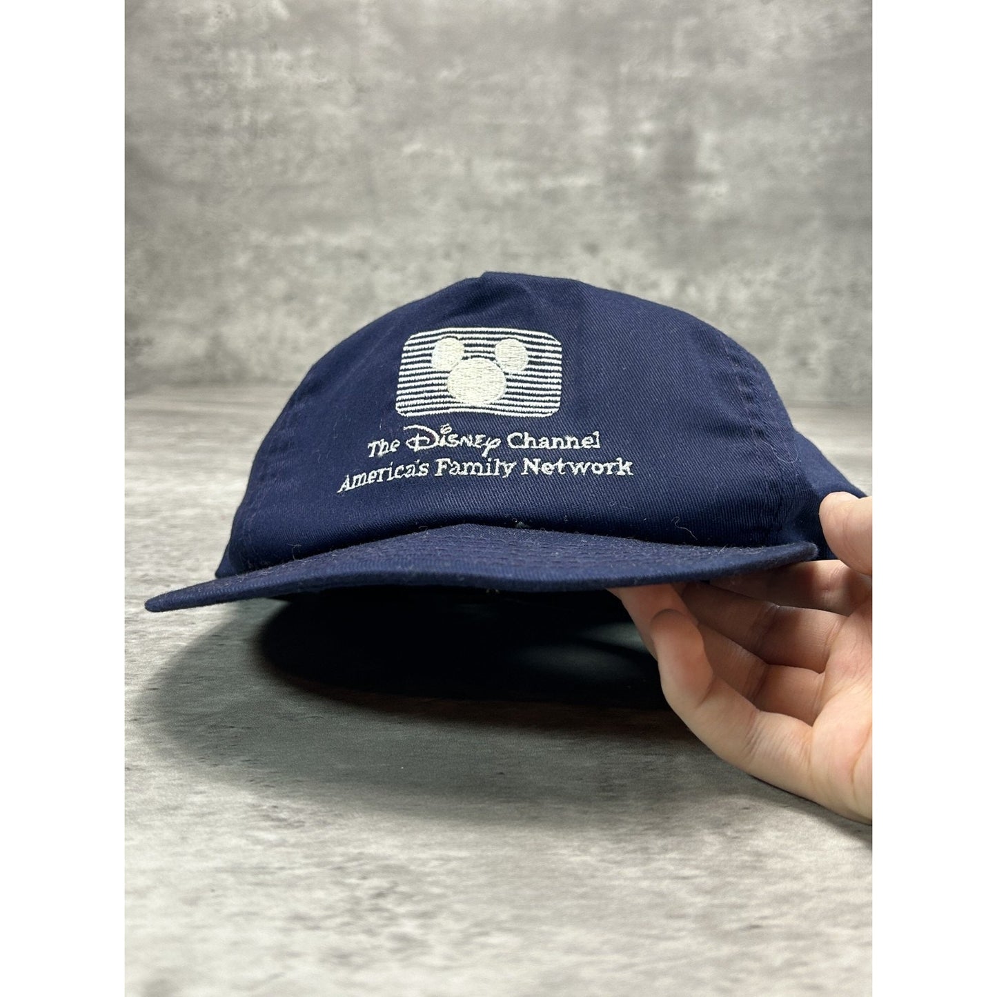 Vintage 90s The Disney Channel Embroidered Spellout Strapback Hat OSFA Navy Blue