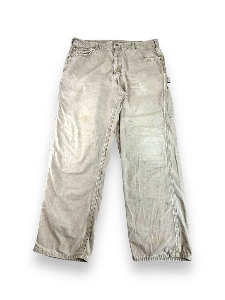 Carhartt Loose Fit Canvas Workwear Carpenter Pants Size 37 Beige