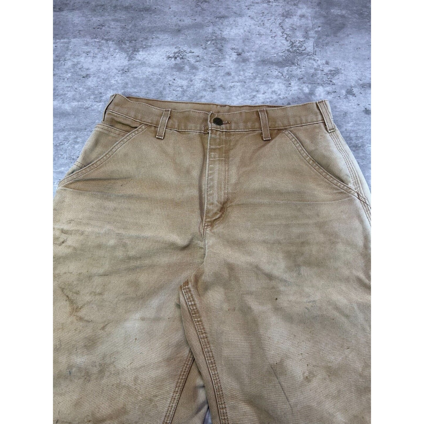 Vintage Carhartt Dungaree Fit Canvas Workwear Carpenter Pants Size 31 Beige