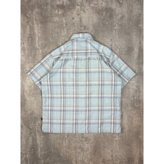 Vintage Massive Plaid Short Sleeve Cropped Button Up Shirt Size Medium