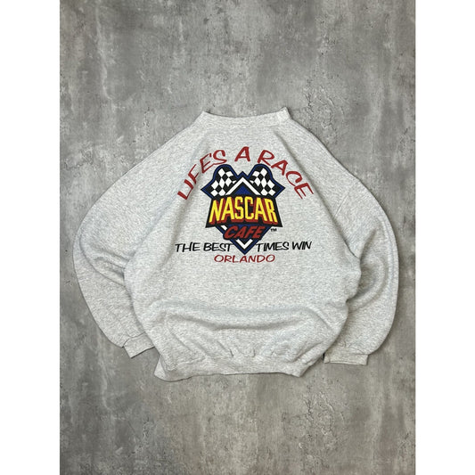 Vintage NASCAR Cafe Big Spell Out Destination Sweatshirt Size 2XL Gray