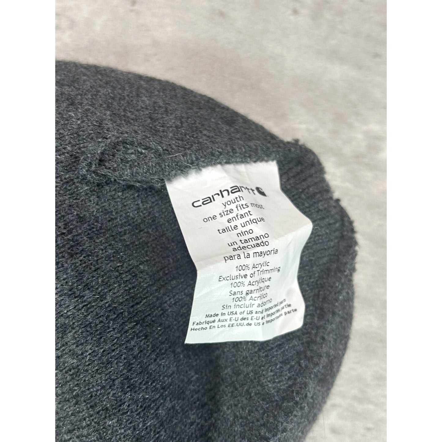 Vintage Carhartt Workwear Embroidered Patch Beanie Hat OSFA Gray YOUTH