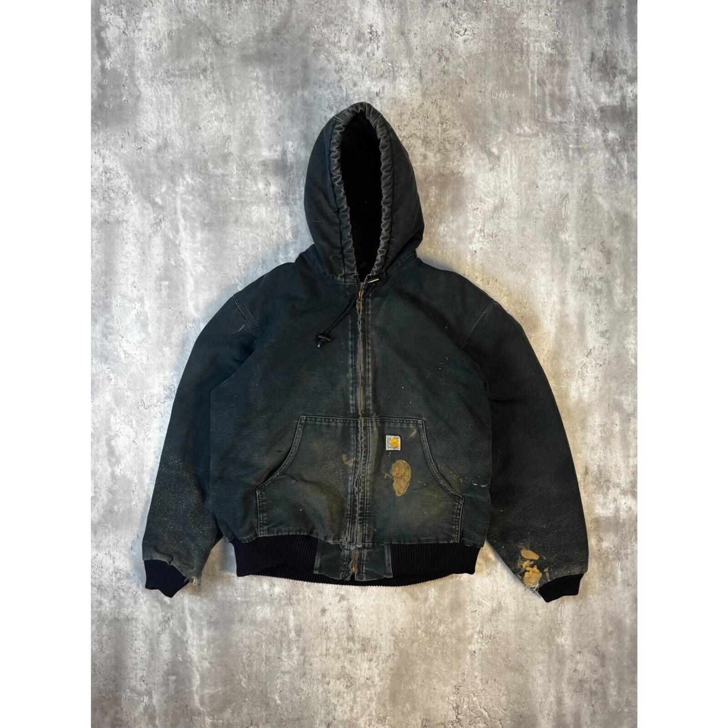 Vintage Carhartt Quilted Lined Canvas Workwear Hooded Bomber Jacket Size Large