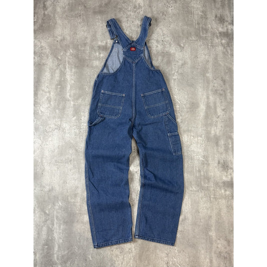 Vintage Womens Dickies Dark Wash Denim Workwear Overalls Size 30 Blue
