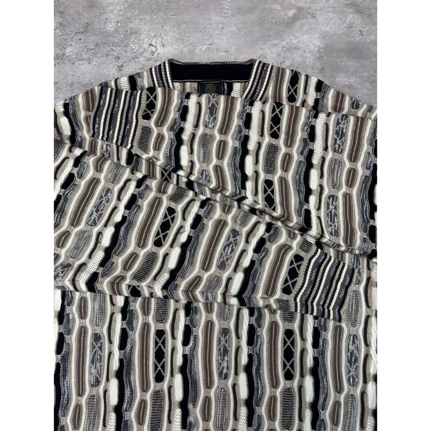 Vintage 90s Fx/Fusion Earth Tone Abstract 3D Pullover Ribbed Knit Sweater Size L