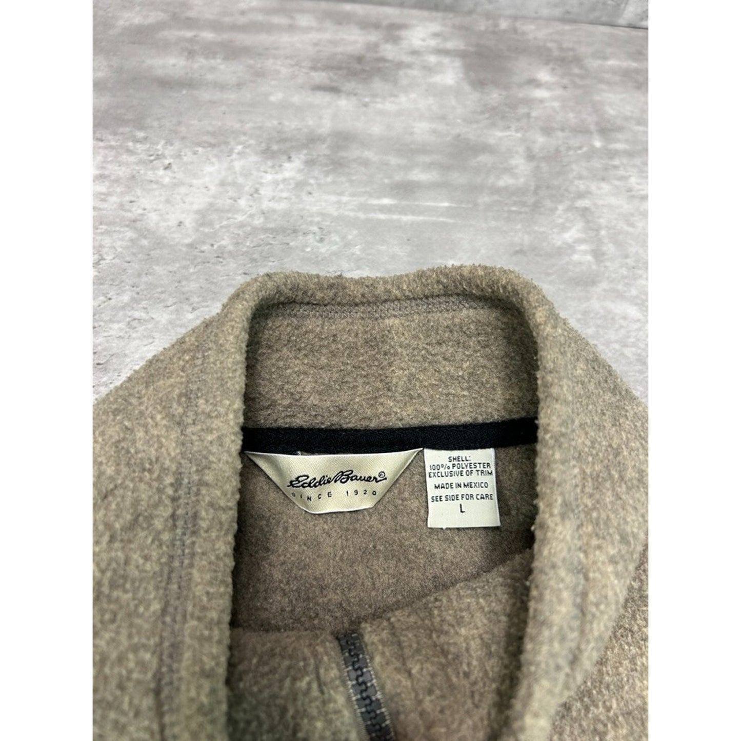 Vintage Eddie Bauer Fleece Full Zip Sweatshirt Size Large Beige