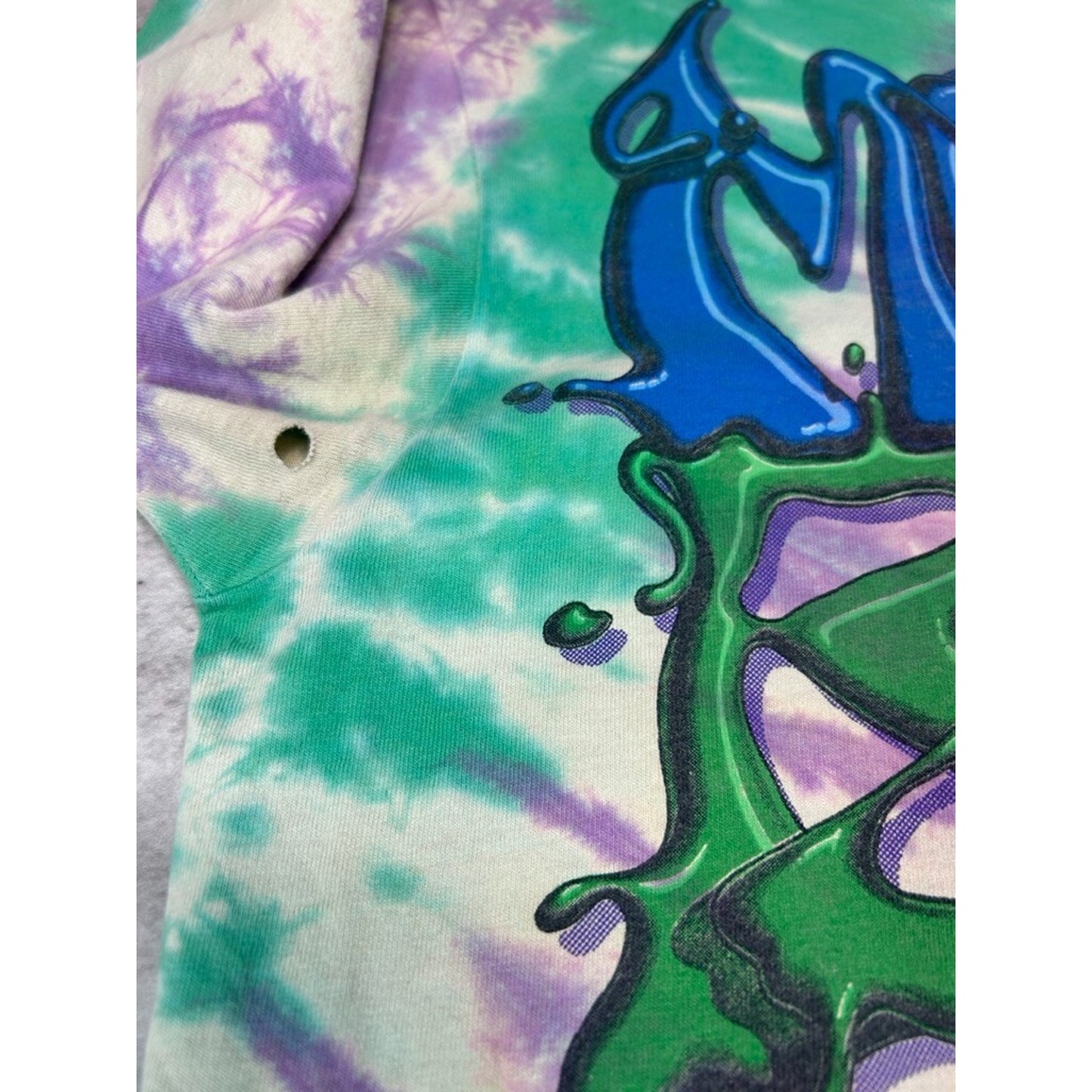 Vintage 1991 Moody Blues Tye Dye Rock Music Graffiti Spellout T-Shirt Size XL