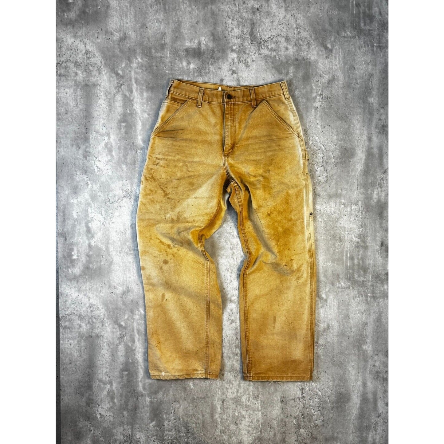 Vintage Carhartt Dungaree Fit Canvas Workwear Carpenter Pants Size 31 Beige