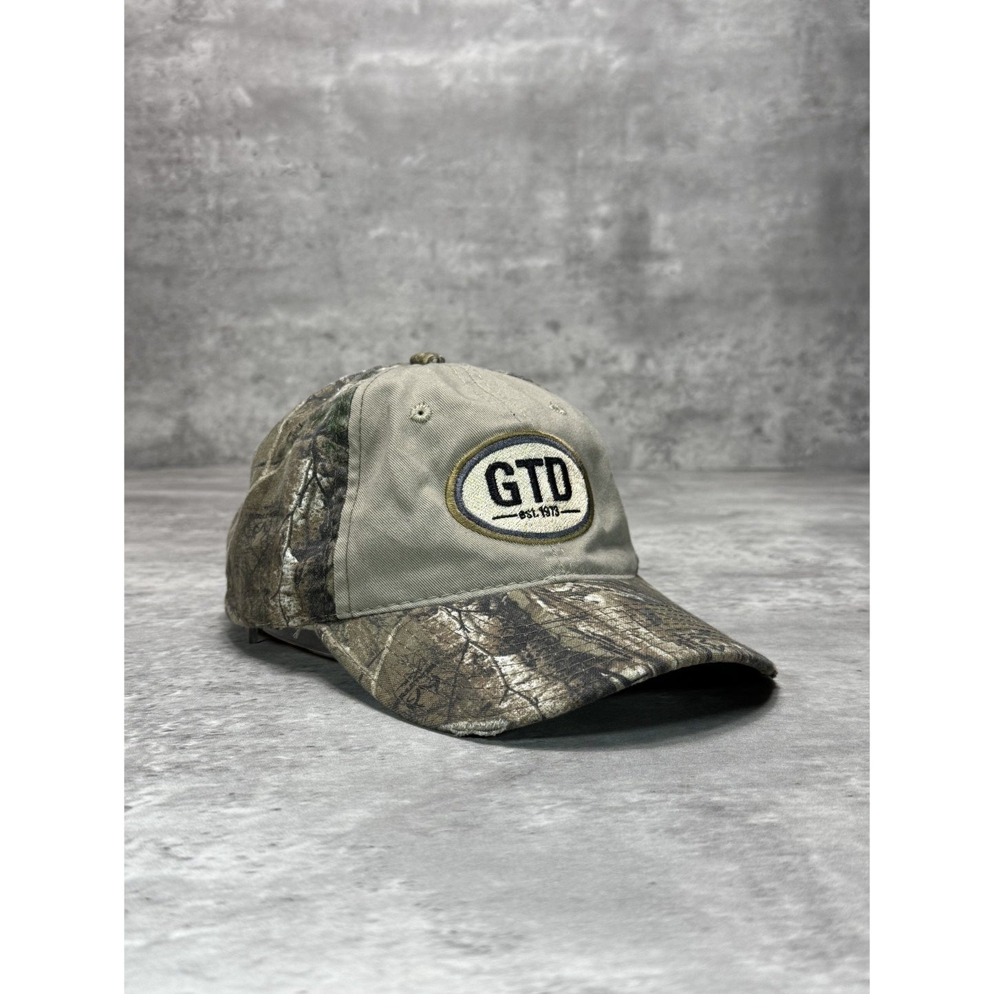 Vintage GTD Embroidered Logo Tree Camo Hunting Strapback Hat OSFA