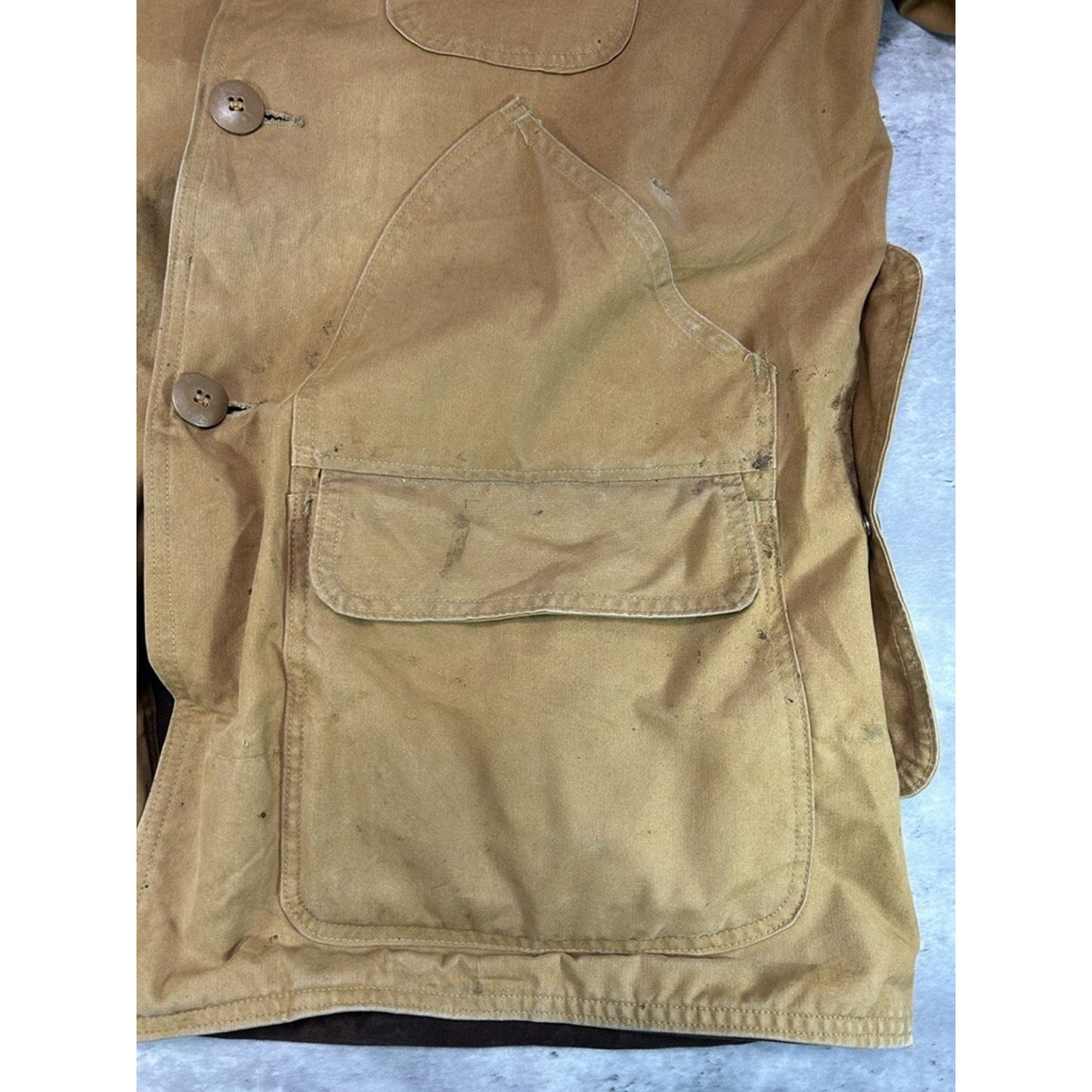 Vintage 1970s Sears Canvas Three Pocket Hunting Jacket Size XL Beige