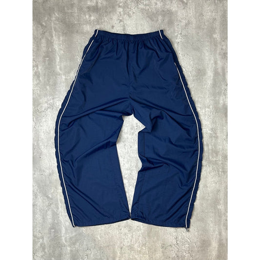 Vintage 90s Striped Baggy Fit Nylon Track Pants Size Medium Navy Blue