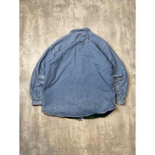 Vintage Dickies Plaid Print Long Sleeve Denim Button Up Shirt Size XL