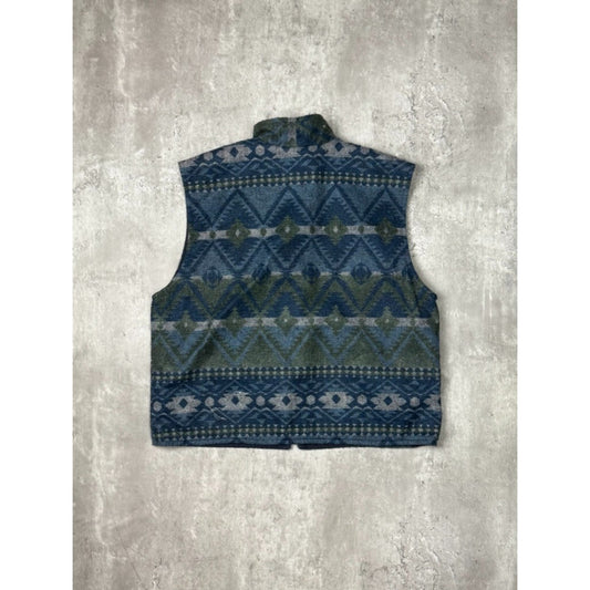 Vintage 1980s Aztec Print Full Zip Fleece Vest Size Large Blue/Green