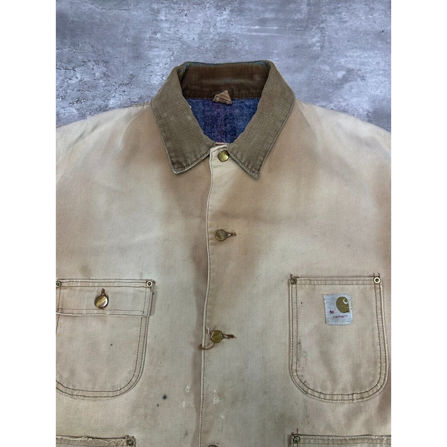 Vintage 1970s Carhartt Blanket Lined Canvas Workwear Chore Jacket Size XXL