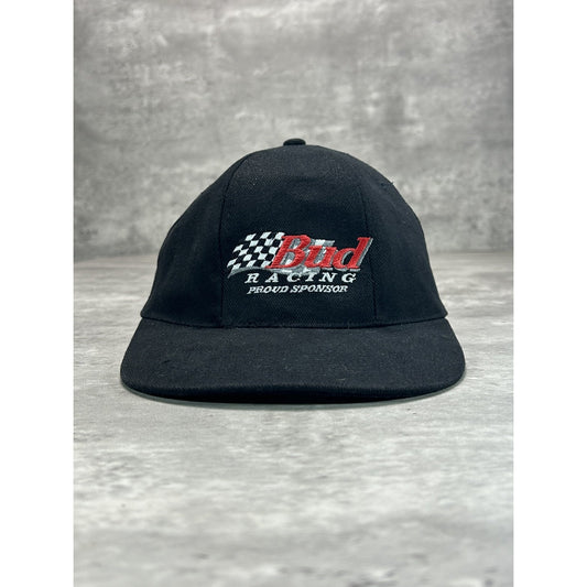 Vintage 90s Budweiser Racing Embroidered Spellout Nascar Strapback Hat OSFA