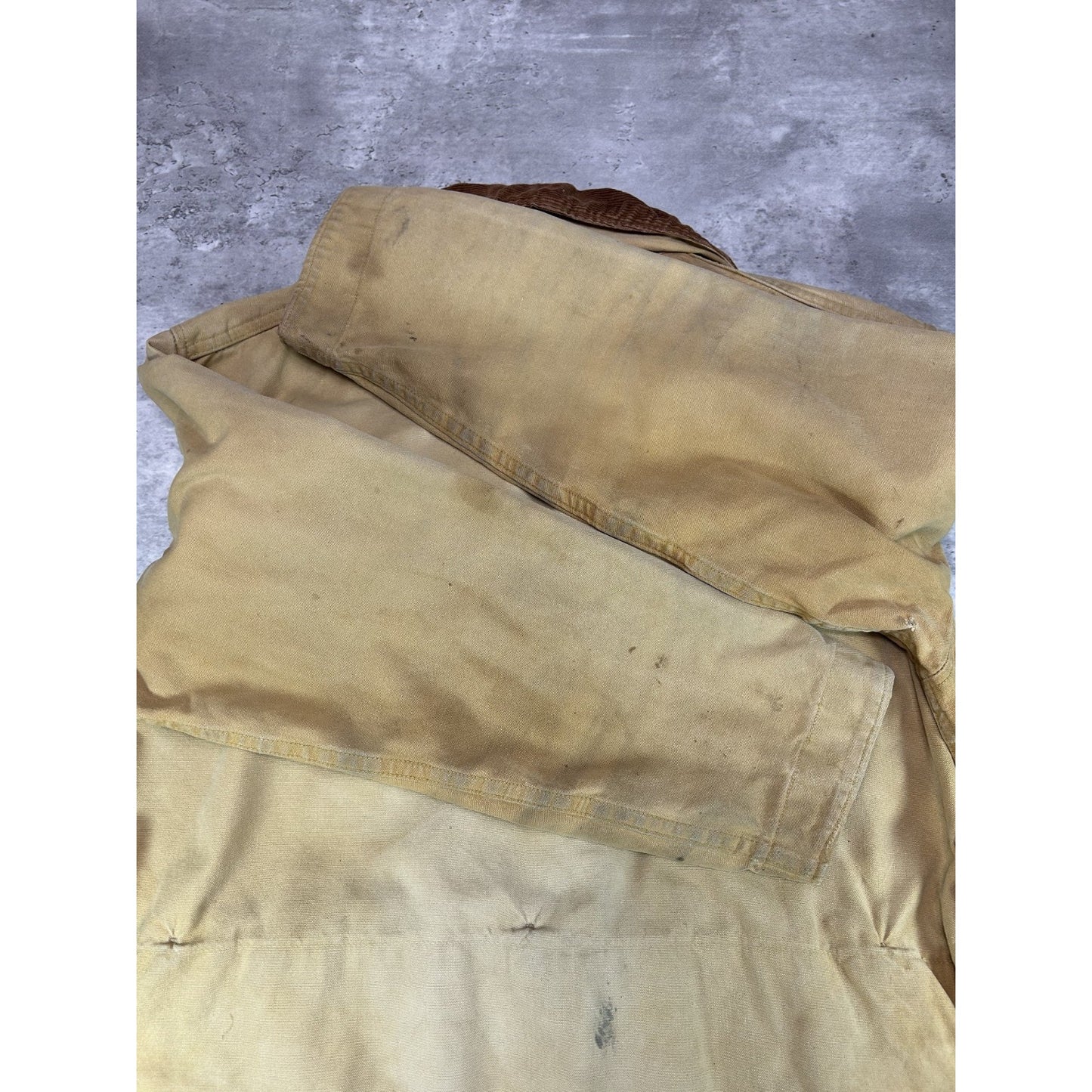 Vintage 1970s Three Pocket Canvas Collared Hunting Jacket Size Medium Beige