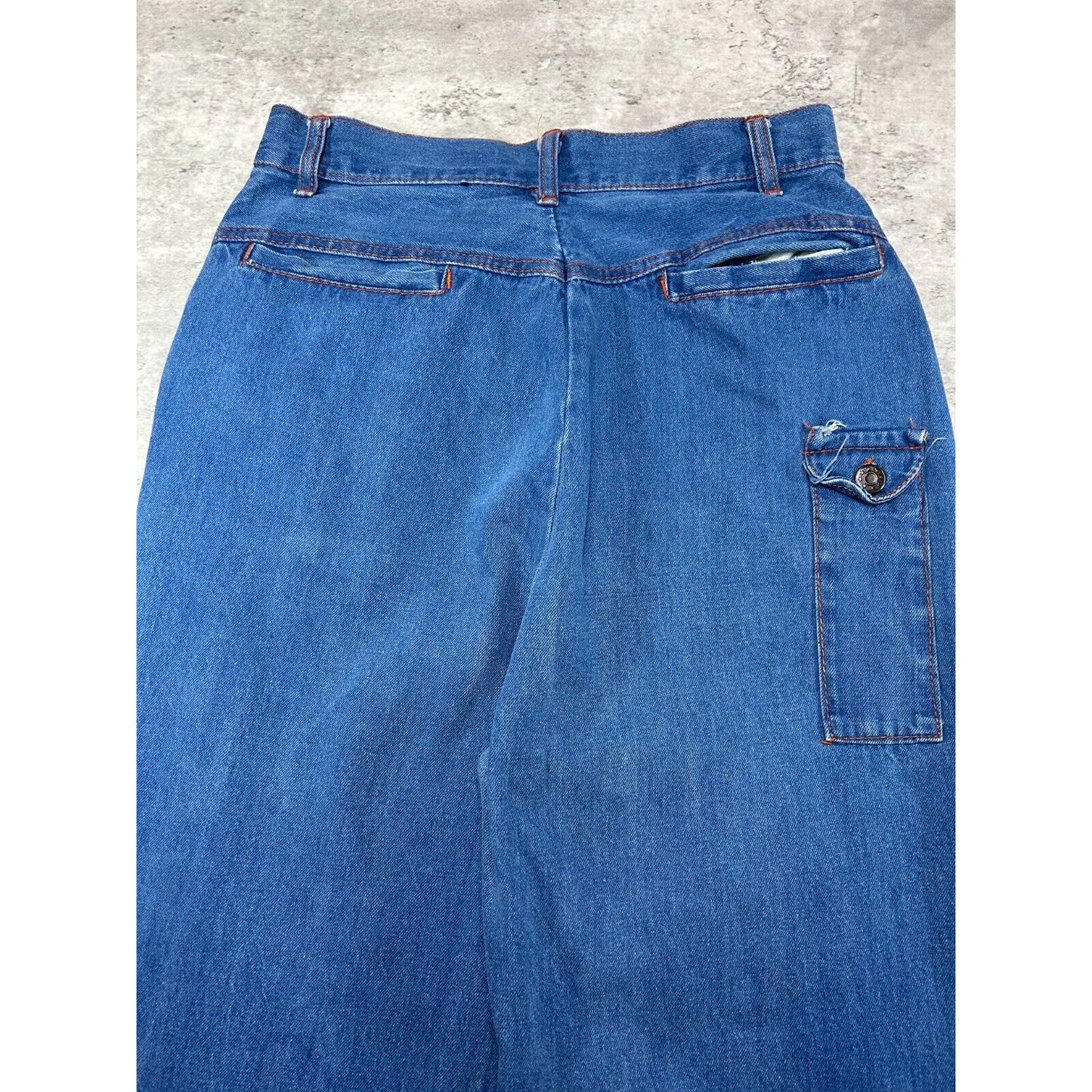 Vintage 70s/80s Medium Wash Multi Pocket Flared Denim Pants Size 29 Blue