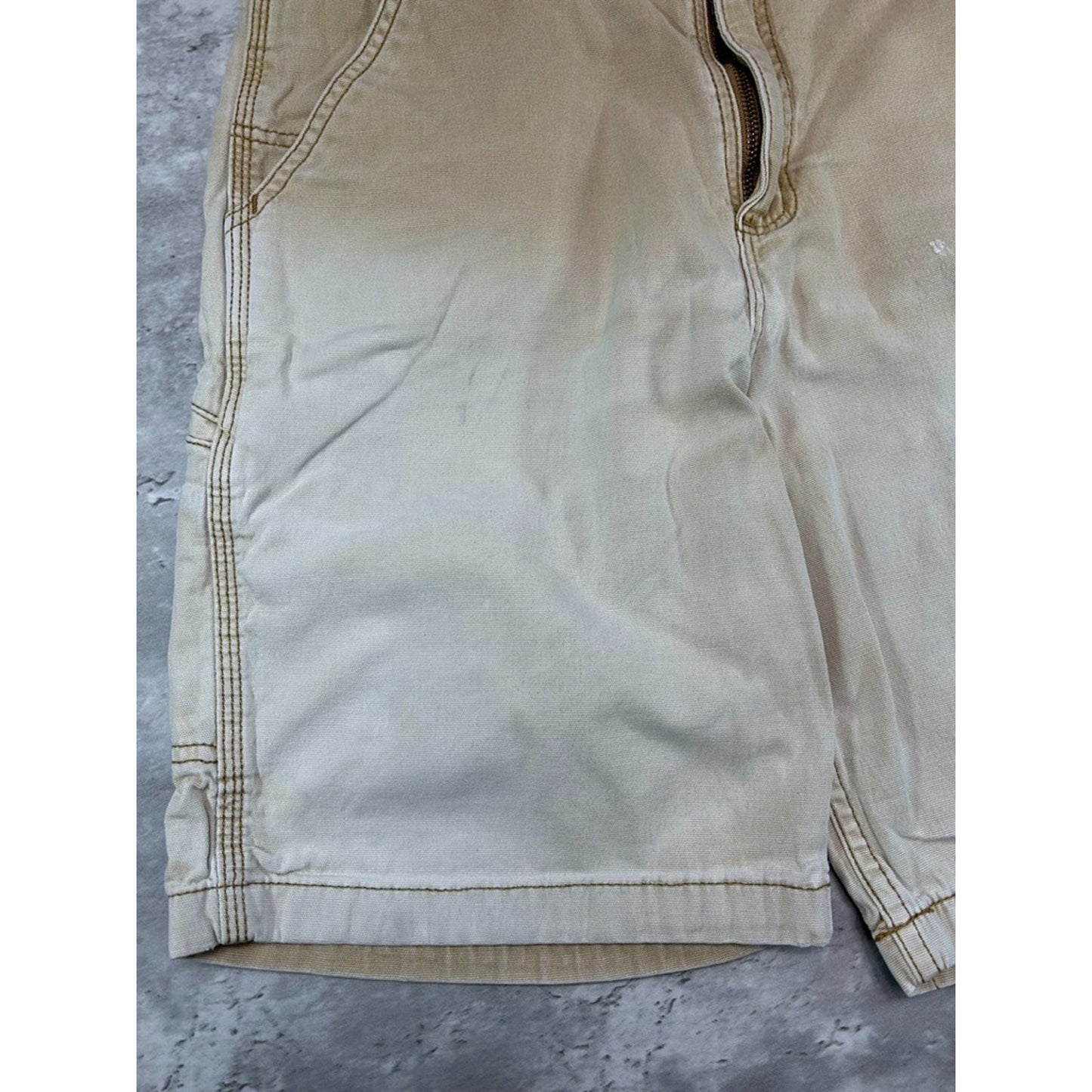 Faded Carhartt Relaxed Fit Canvas Workwear Carpenter Shorts Size 34 Beige