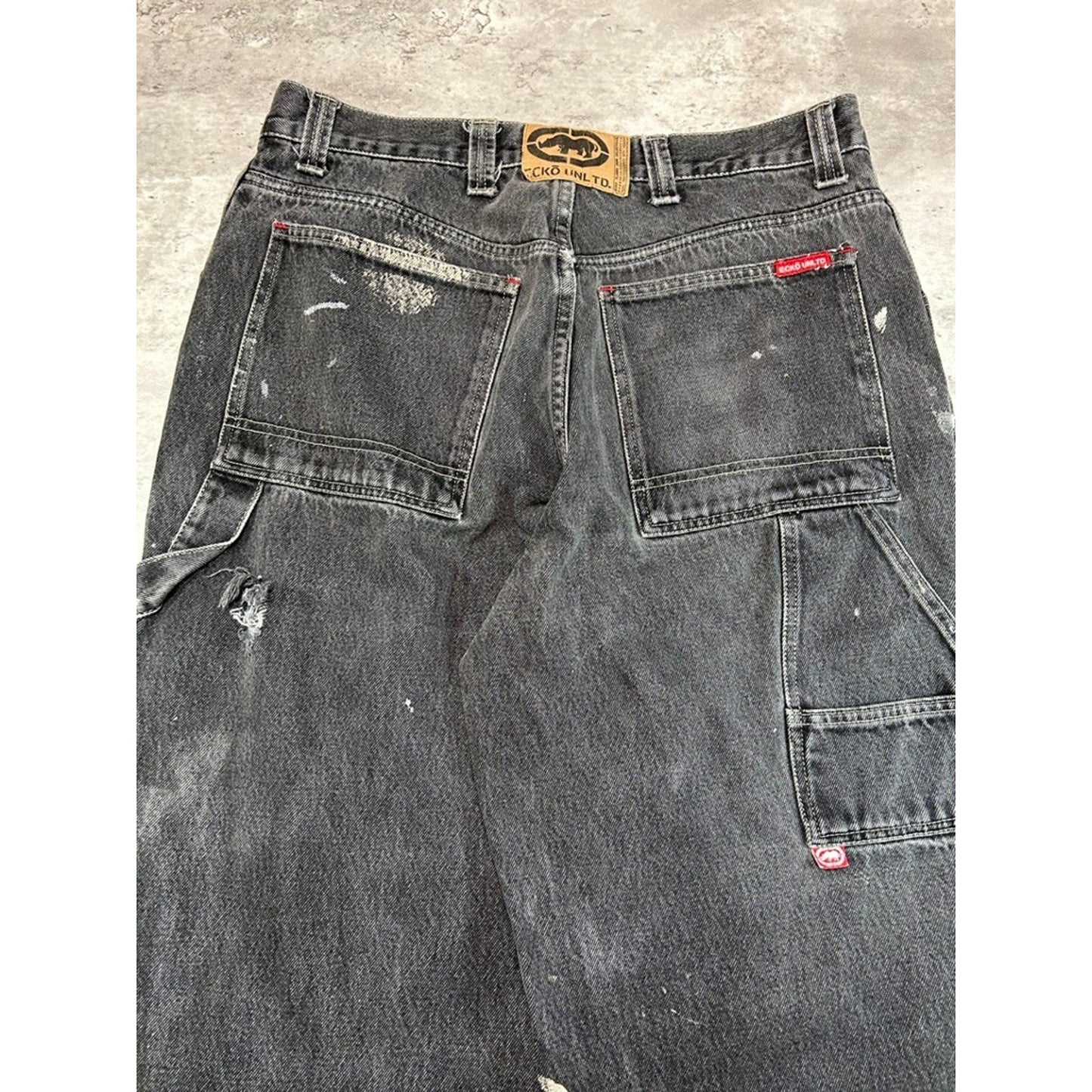 Vintage Y2K Ecko Unltd Distressed Black Denim Carpenter Pants Size 35 Black