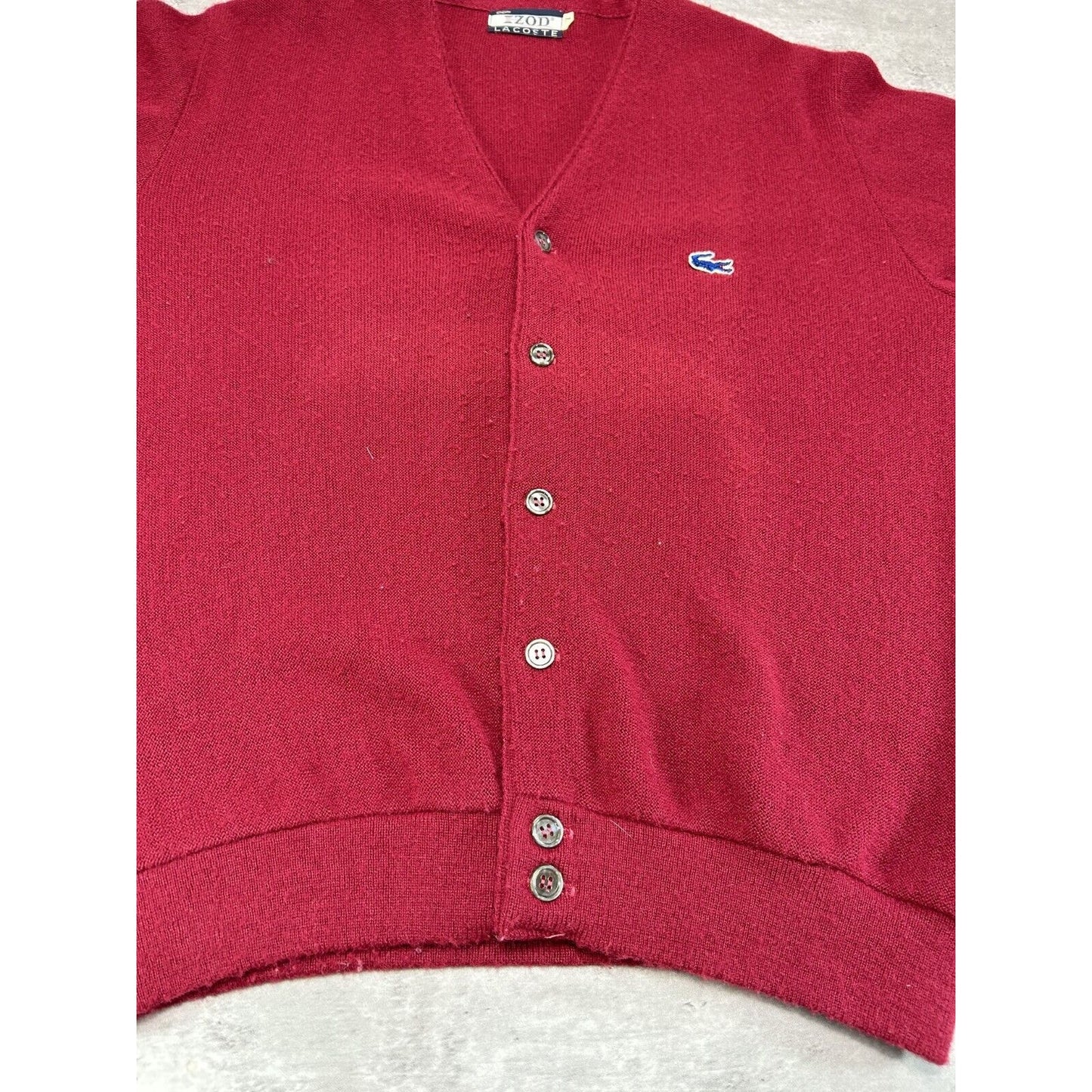 Vintage 1980s Izod Lacoste Embroidered Logo Cardigan Knit Sweater Size Medium