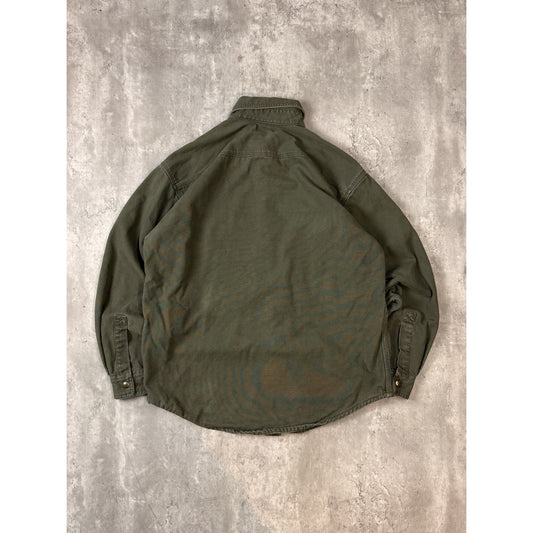 Vintage Carhartt Plaid Lined Canvas Workwear Button Up Shirt Size Medium Green