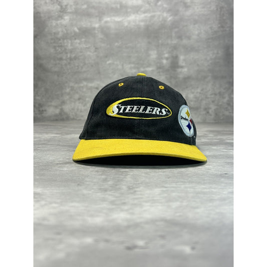 Vintage 90s Pittsburgh Steelers NFL Embroidered Spellout Strapback Hat OSFA