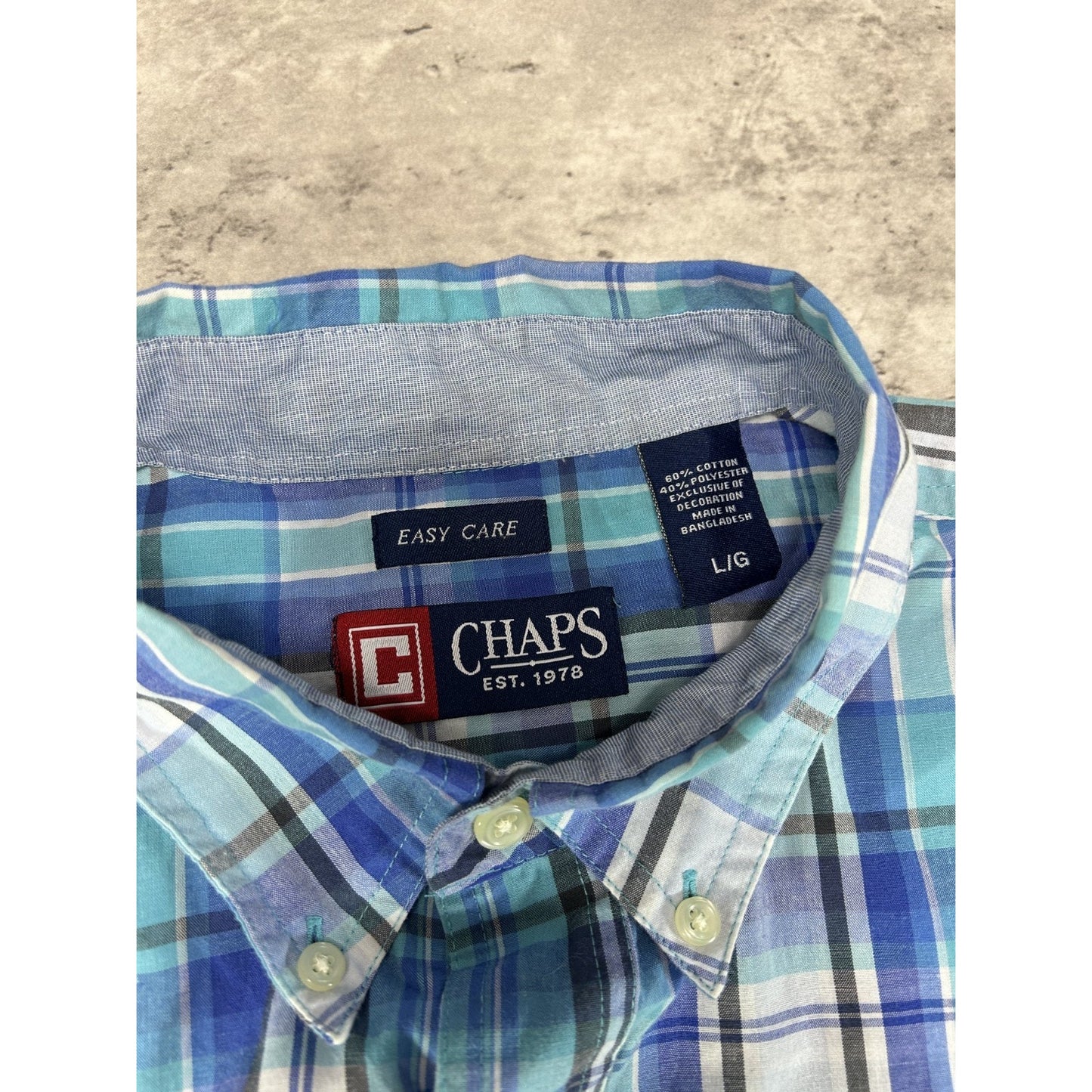 Vintage Chaps Plaid Print Short Sleeve Reworked Cropped Button Up Shirt Sz Large