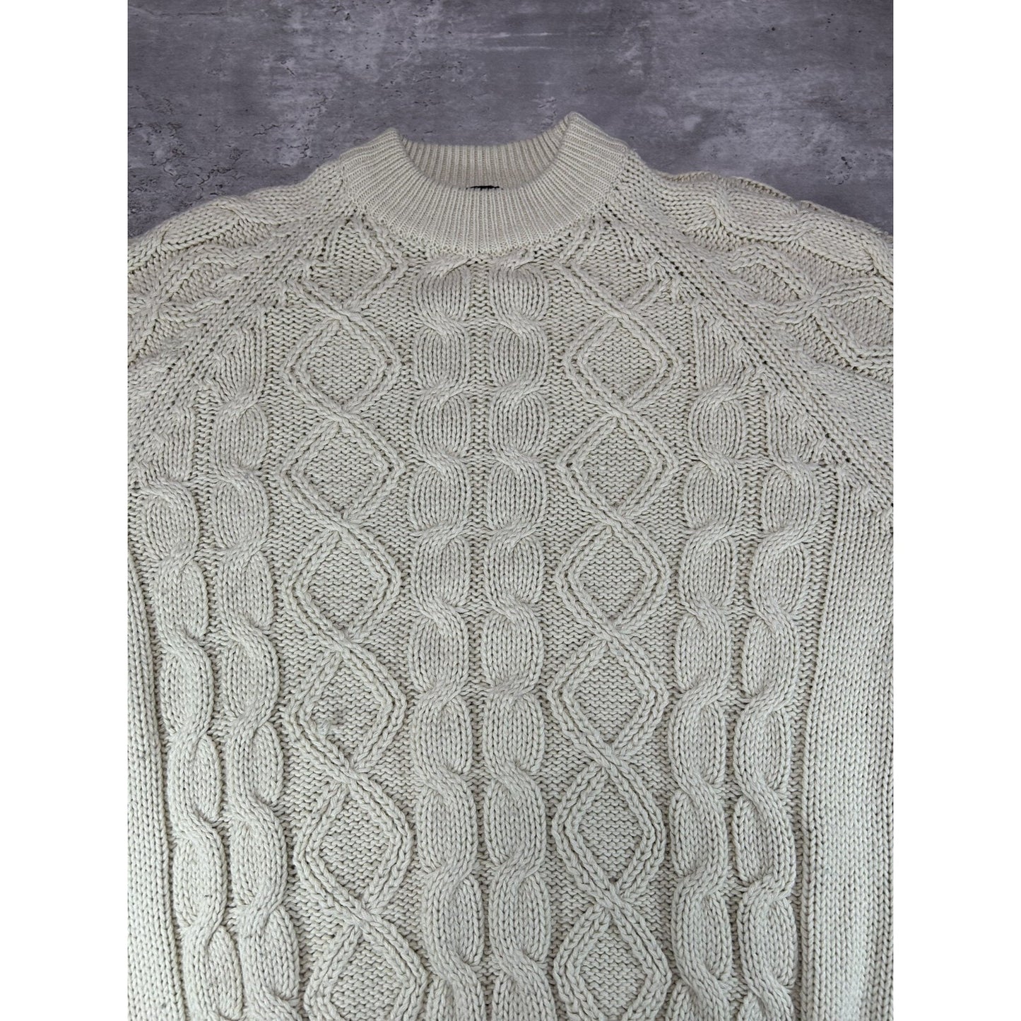 Vintage 70s/80s Aikinson Cable Knit Ribbed Pullover Knit Sweater Size XL Beige