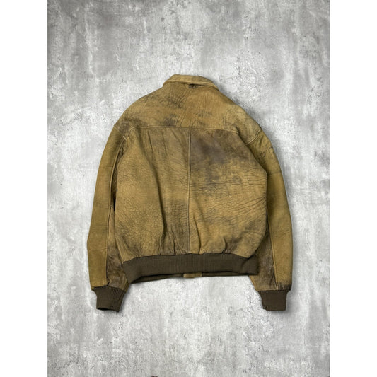 Vintage 90s Mirage Full Zip Distressed Leather Bomber Jacket Size Medium