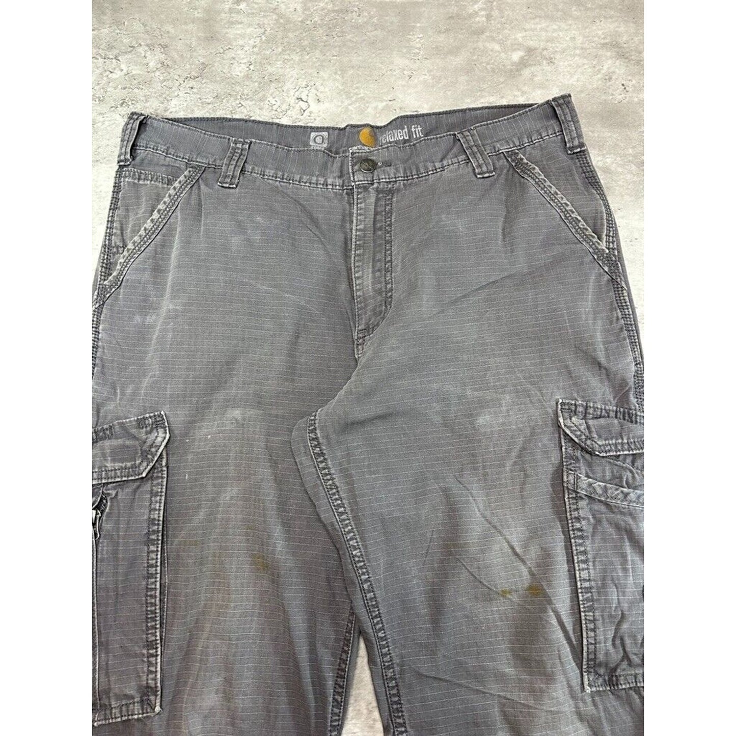 Carhartt Relaxed Fit Ripstop Workwear Cargo Carpenter Pants Size 38 Gray
