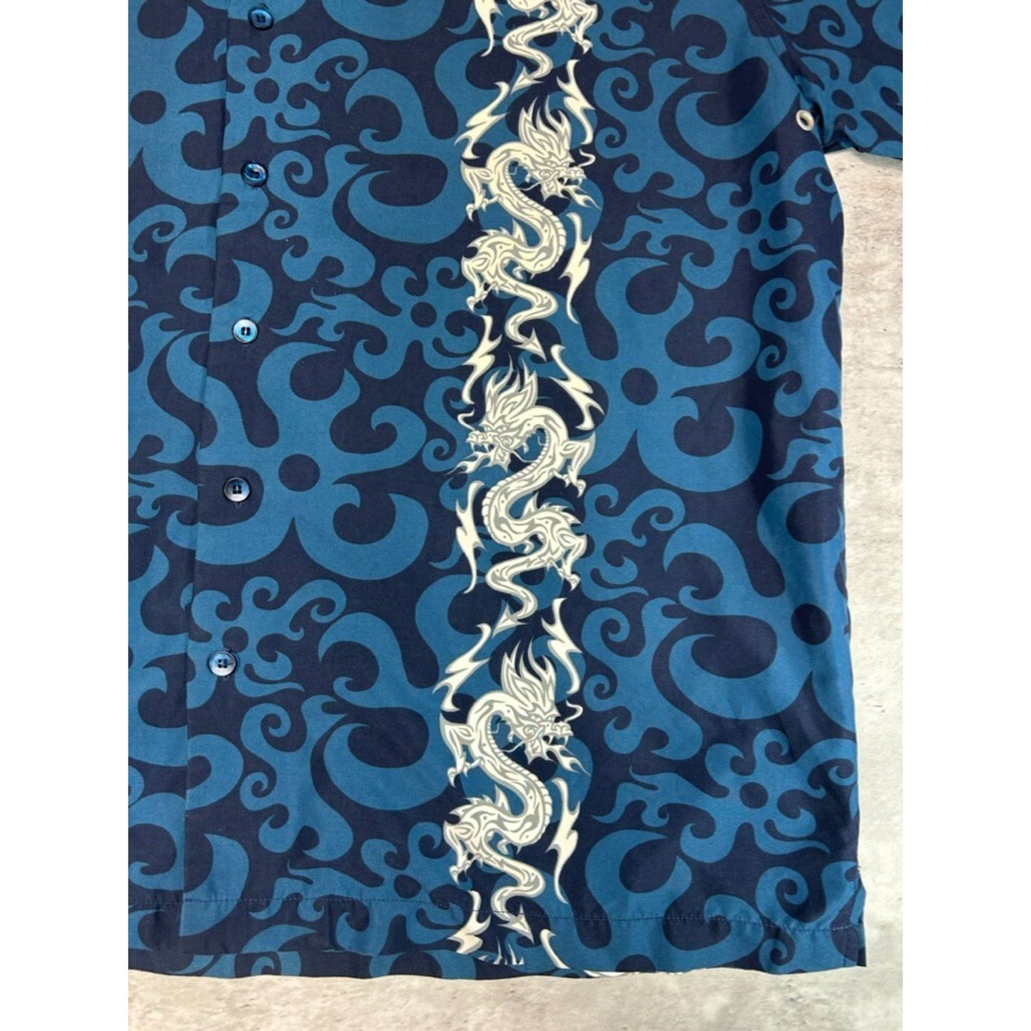 Vintage Y2K Tribal All Over Print Short Sleeve Button Up Shirt Size XL Blue