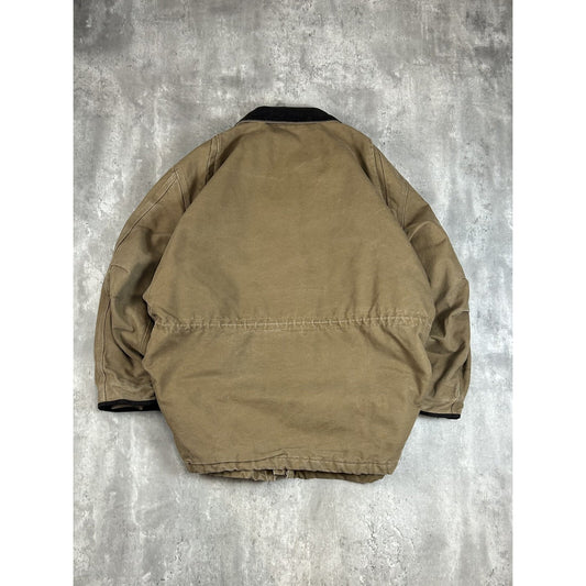 Vintage Carhartt Quilted Lined Canvas Workwear Farm Jacket Size XXXL Beige