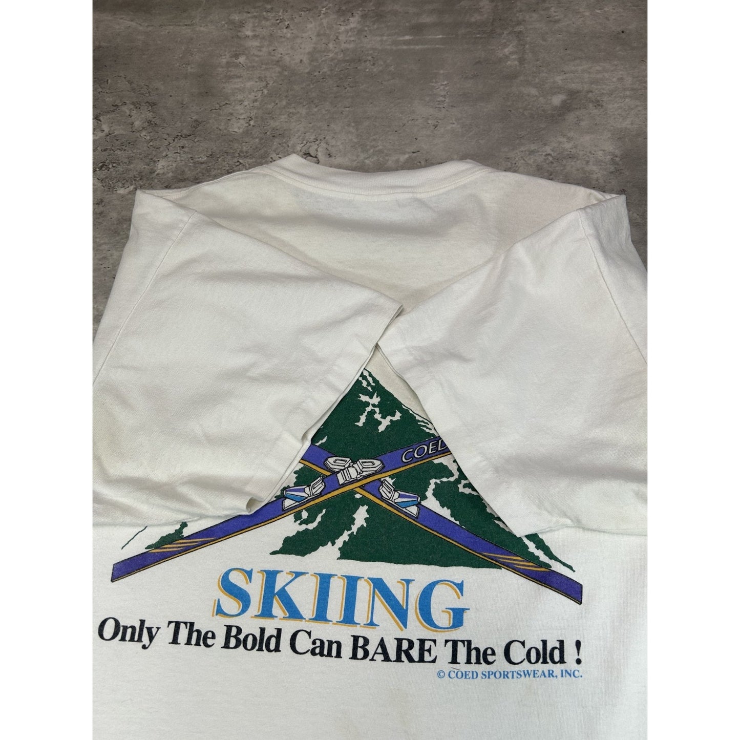 Vintage 90s Coed Naked Skiing Comedy Spellout Graphic T-Shirt Size XL White