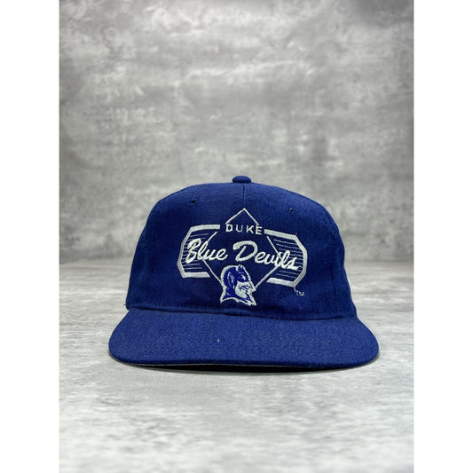 Vintage 90s Duke Blue Devils NCAA Embroidered Spellout Logo Snapback Hat OSFA