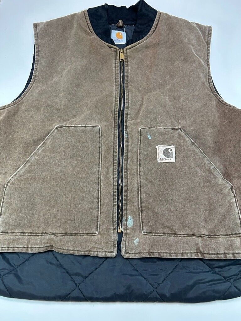 Vintage Carhartt Quilted Lined Canvas Workwear Vest Jacket Size XXL Brown