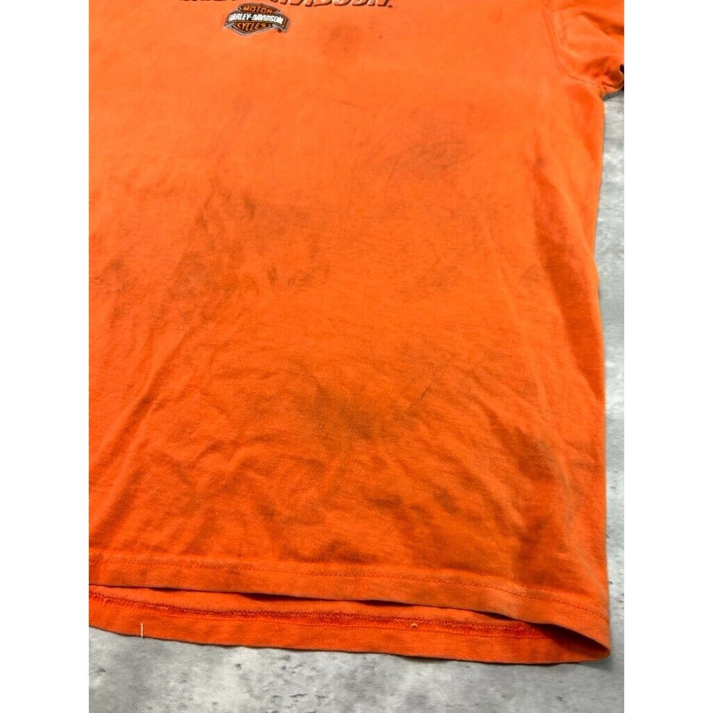 Vintage Harley Davidson Embroidered Spell Out Distressed T-Shirt Size XXL Orange