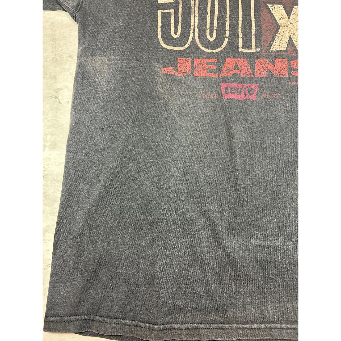 Vintage 1994 Levis Jeans 501 XX Graphic Spellout T-Shirt Size XL Black