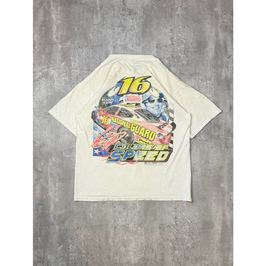 Vintage Greg Biffle #16 Colours Of Speed Nascar Racing T-Shirt Size Large White