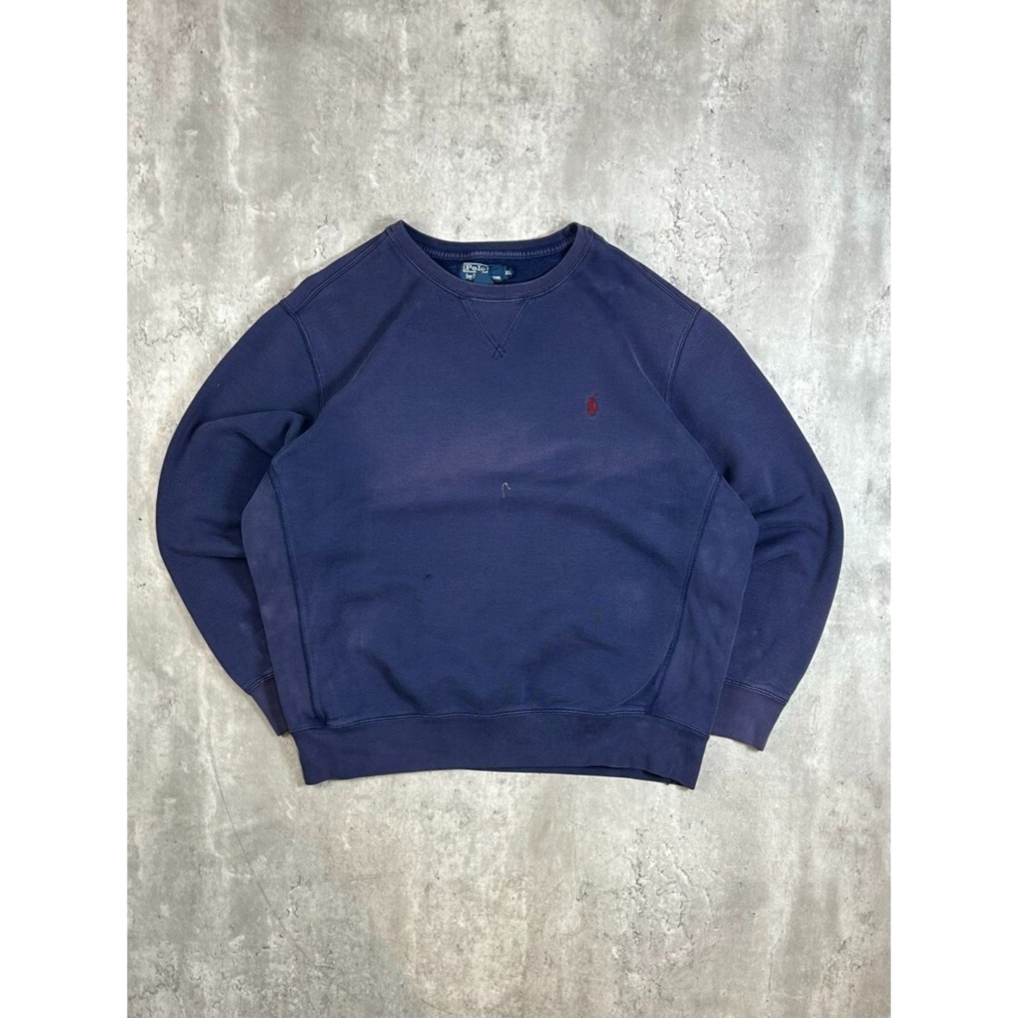 Vintage 90s Polo Ralph Lauren Embroidered Pony Pullover Sweatshirt Size XL Blue