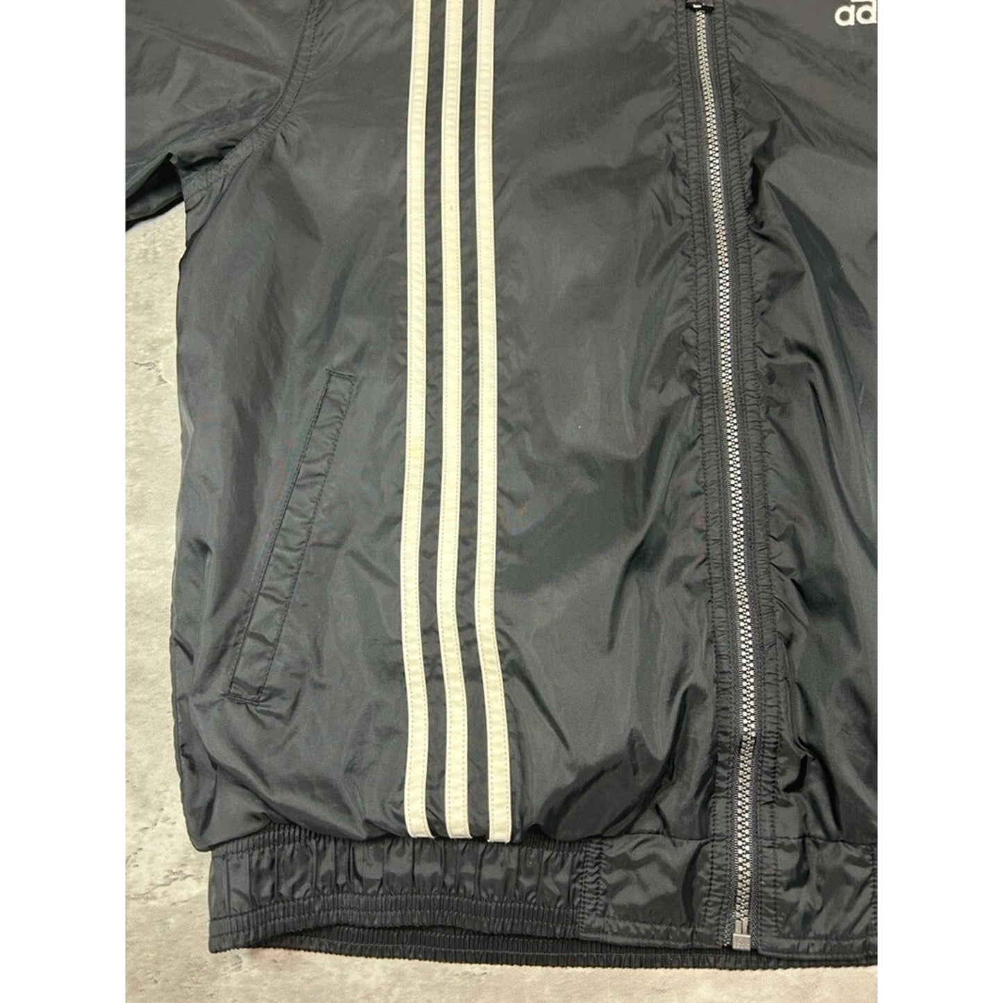 Vintage 90s Adidas Embroidered Logo Nylon Windbreaker Jacket Size Medium Black