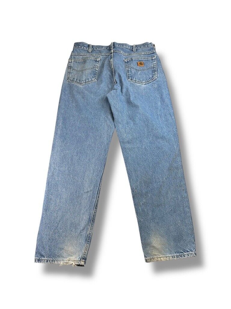 Vintage 90s Carhartt Medium Wash Denim Work Wear Pants Size 36W B17 DST