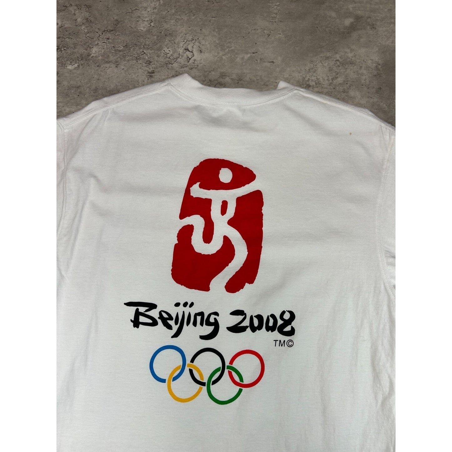 2008 Beijing Olympics Graphic Spellout T-Shirt Size Large White