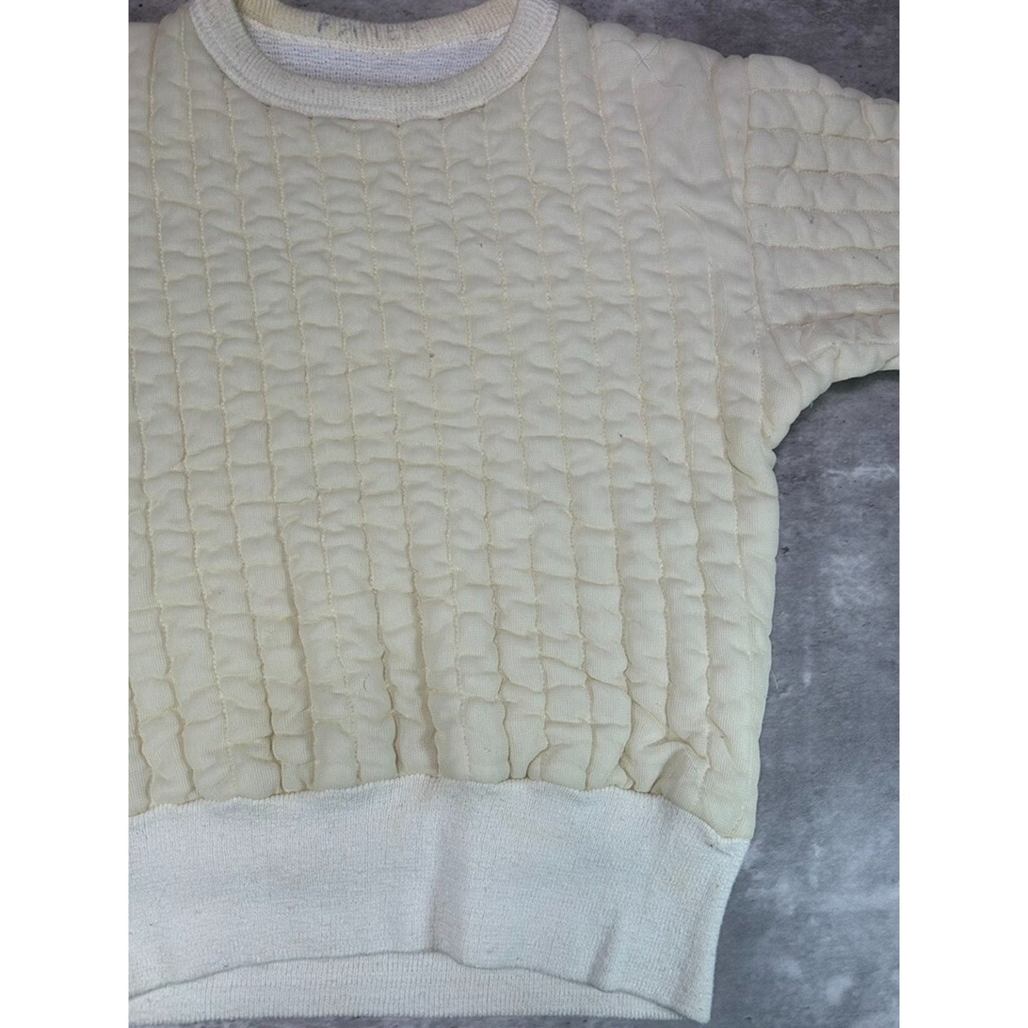Vintage 1960s Quilted Thermals Lined Pullover Sweatshirt Size Small White