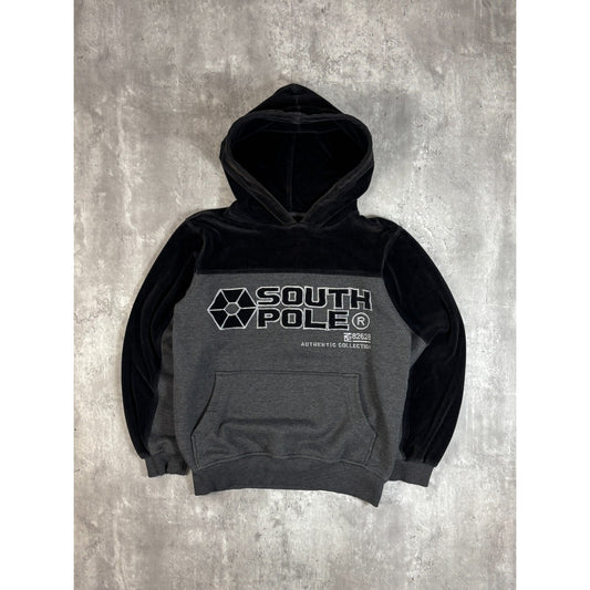 Vintage Youth Y2K Southpole Embroidered Spellout Two Tone Hooded Sweatshirt Size Medium