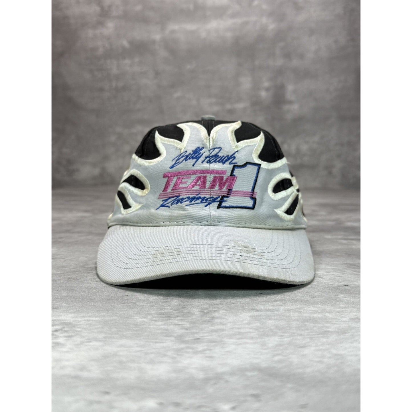 Vintage Billy Pauch Nascar Team 1 Racing Embroidered Flame Strapback Hat OSFA