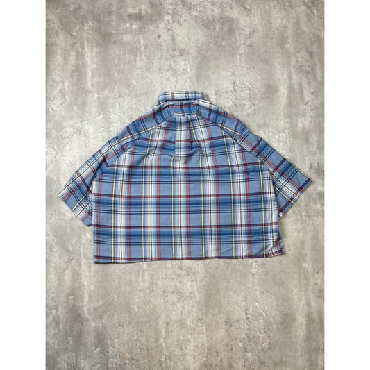 Vintage 90s Plaid Print Short Sleeve Reworked Cropped Button Up Shirt Size 2XL